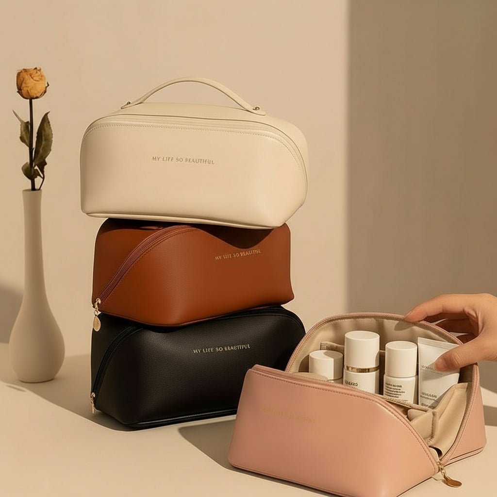 ALESS Luxe Leather Travel Case | Effortless Beauty Organizer