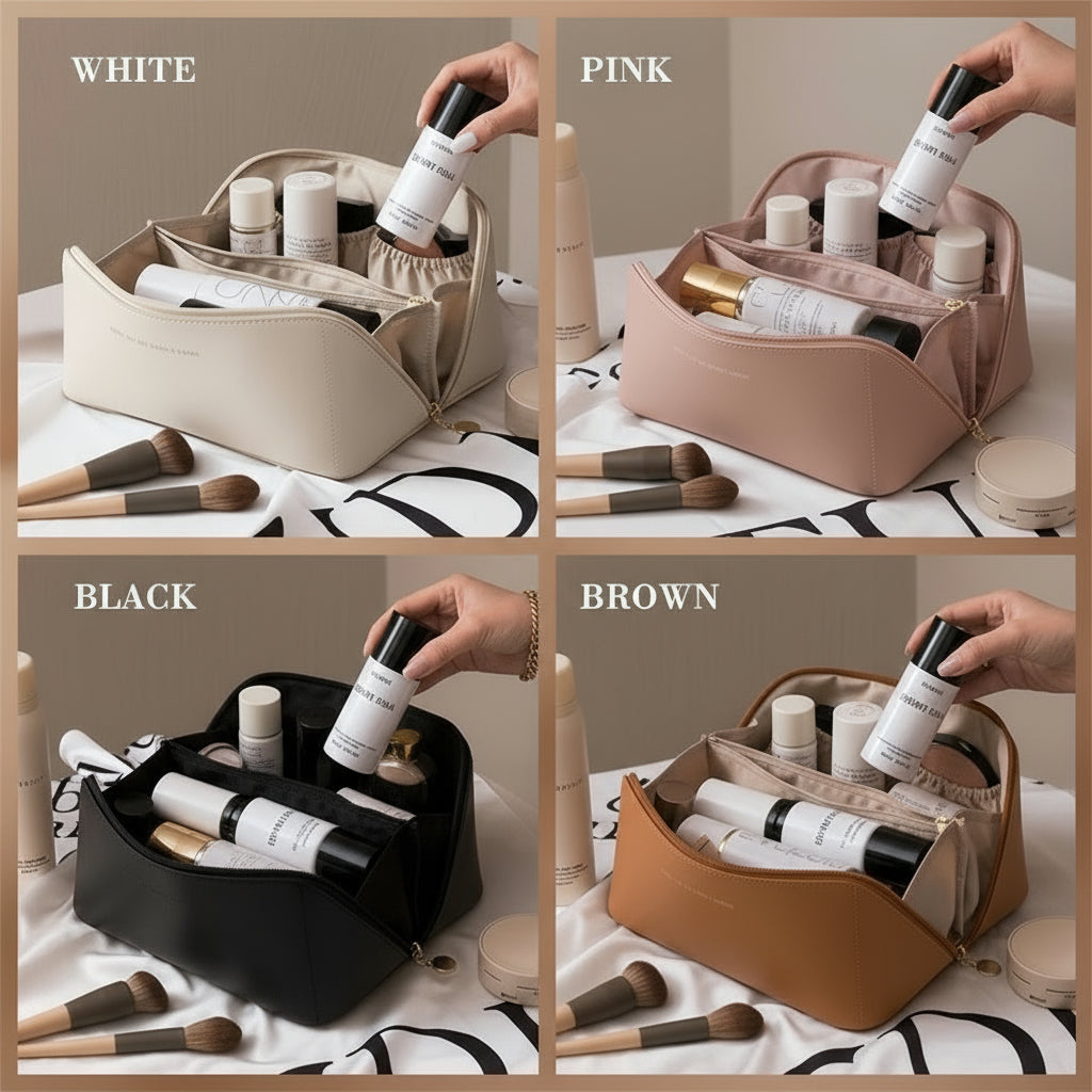 ALESS Luxe Leather Travel Case | Effortless Beauty Organizer