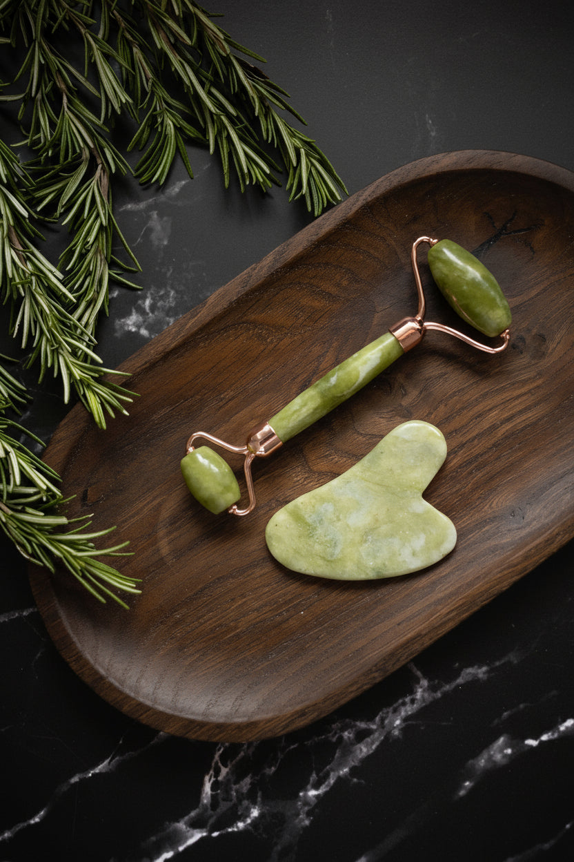 The ALESS De-Puffing Jade Ritual Set | Roller & Gua Sha